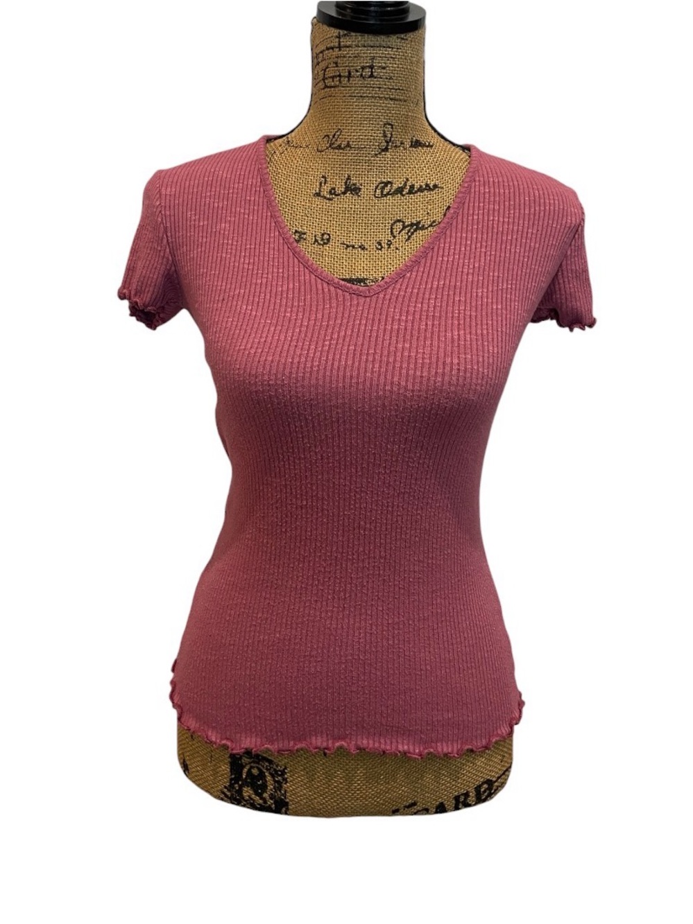 Women’s Lettuce Ribbed Pink Short Sleeve Top